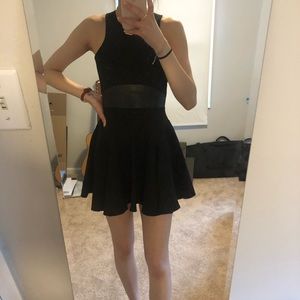 Mason by Michelle Mason Leather Trim Black Dress